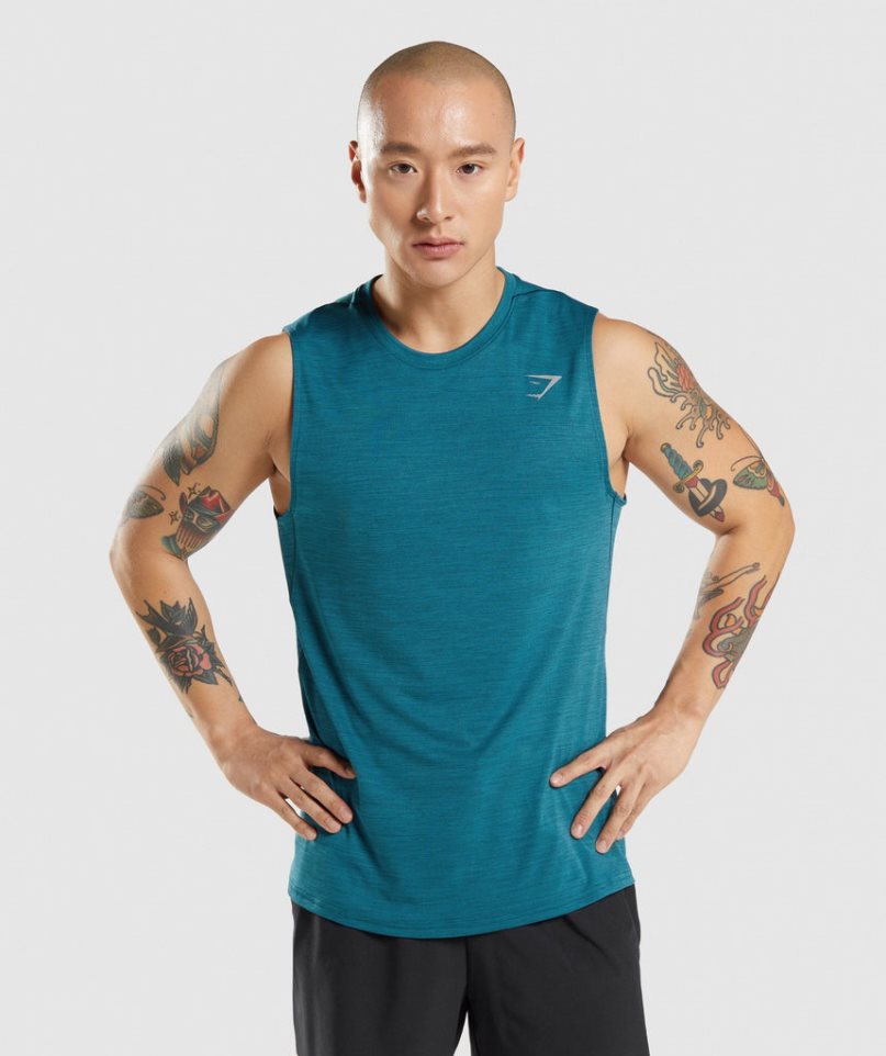 Men\'s Gymshark Speed Tanks Turquoise | NZ 7KFDXV